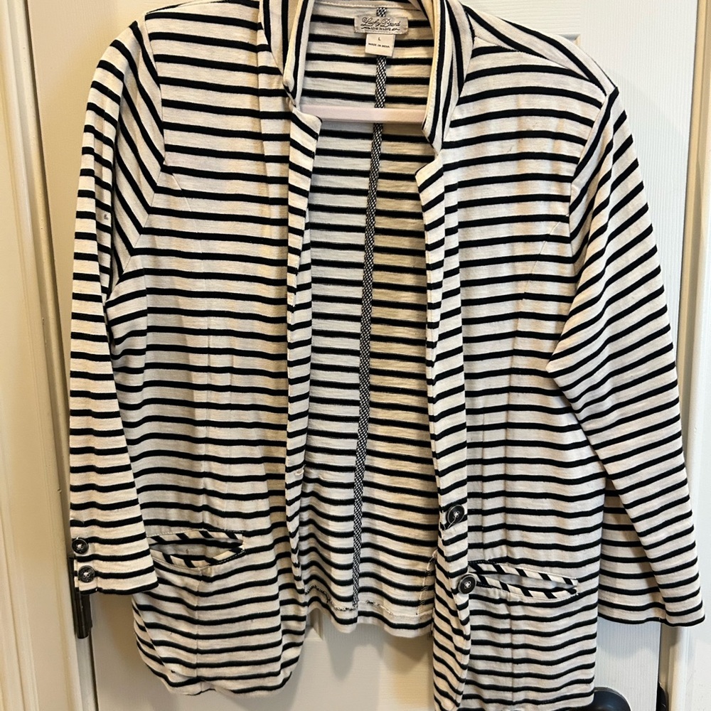 Lucky Brand Black and Cream Striped Blazer
